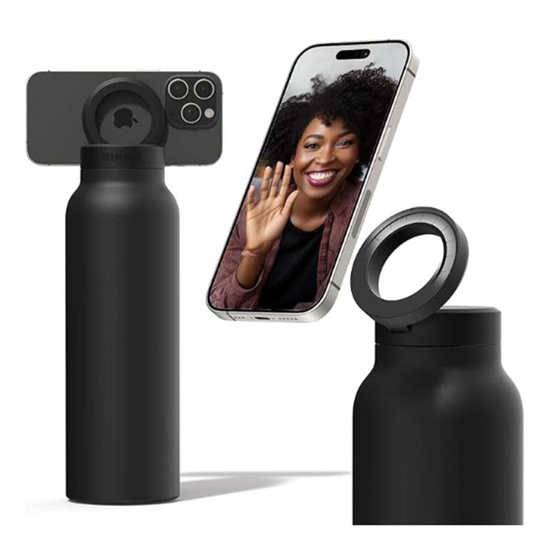 RINGO Water Bottle, 32 Oz/1 L, MagSafe Screw Lid MagSafe Booster Ring, Black
