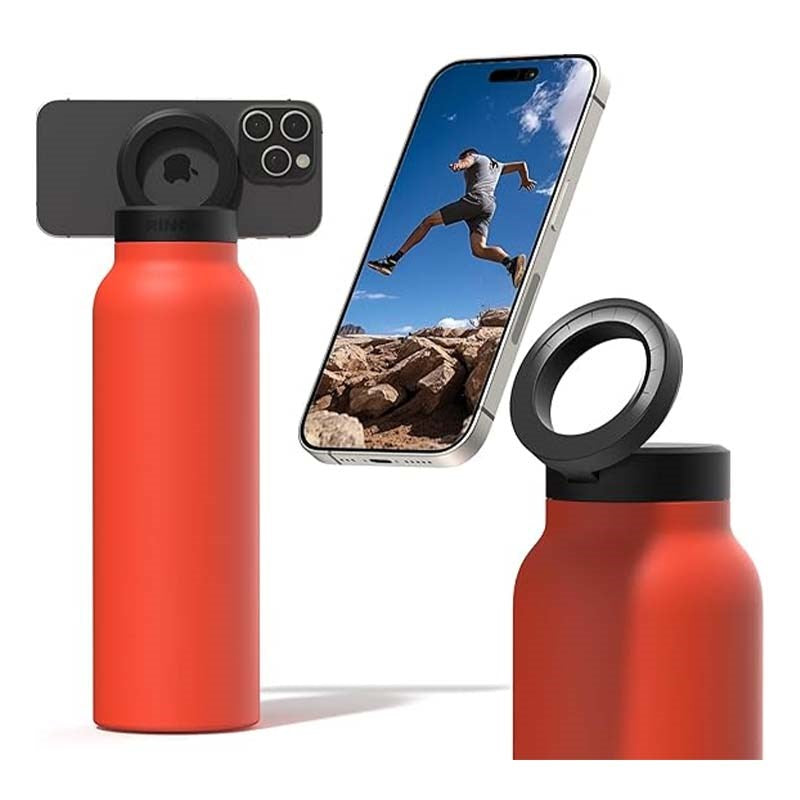 RINGO Water Bottle, 32 Oz/1 L , MagSafe Screw Lid MagSafe Booster Ring, Orange