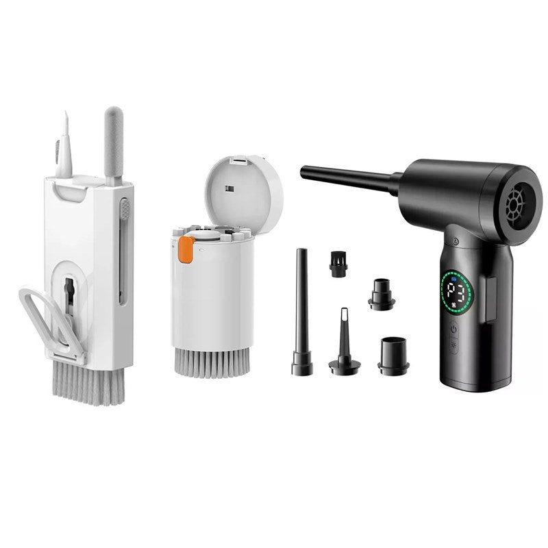 Rechargeable 2 in 1 Wireless Air Duster 50000RPM - Black + 20 in 1 + 8 in 1 Cleaning Kit Bundle - White