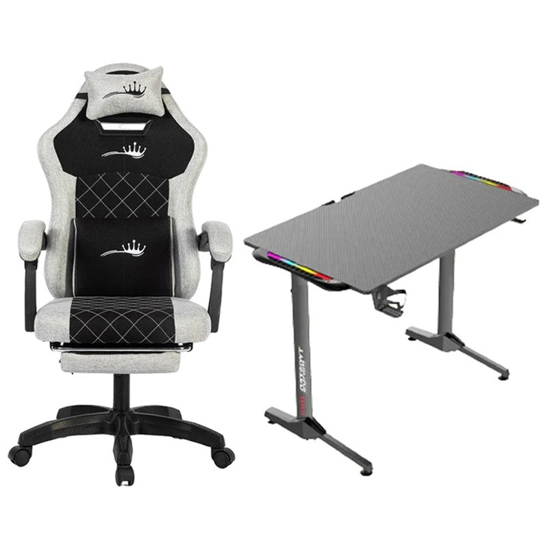 Royal King Gaming Chair with Footrest - Black/White + Twisted Minds T Shaped RGB Gaming Desk (Dimension: 100 cm x 60 cm x 75 cm)