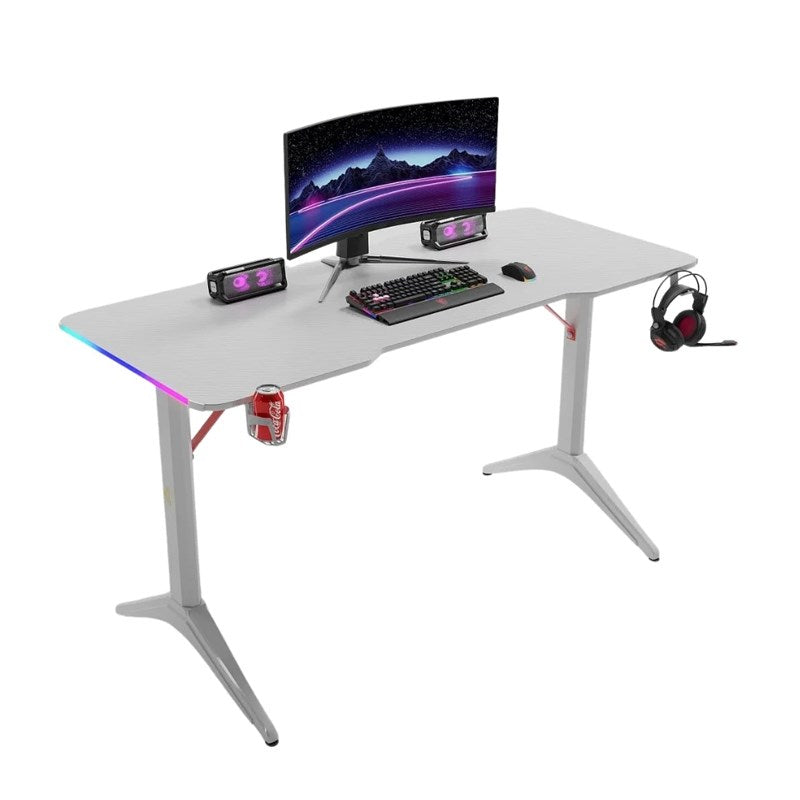 Royal RGB Lighting Gaming Desk with Carbon Fiber Surface - White