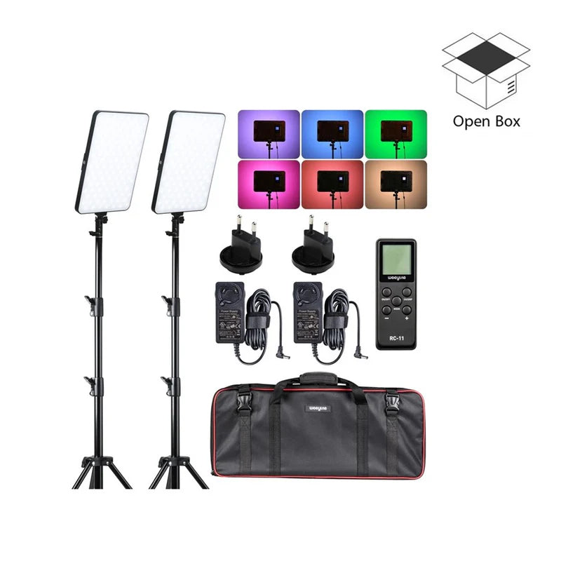 Weeylite 2 In 1 Sprite 40 RGB Selfie, Streaming Light Kit With (1) Portable Bag, (2), Light, (2) Tripod, (2) Two-way Converter, (2) DC Adapter, (1) Remote Controller - Black  - Open Box