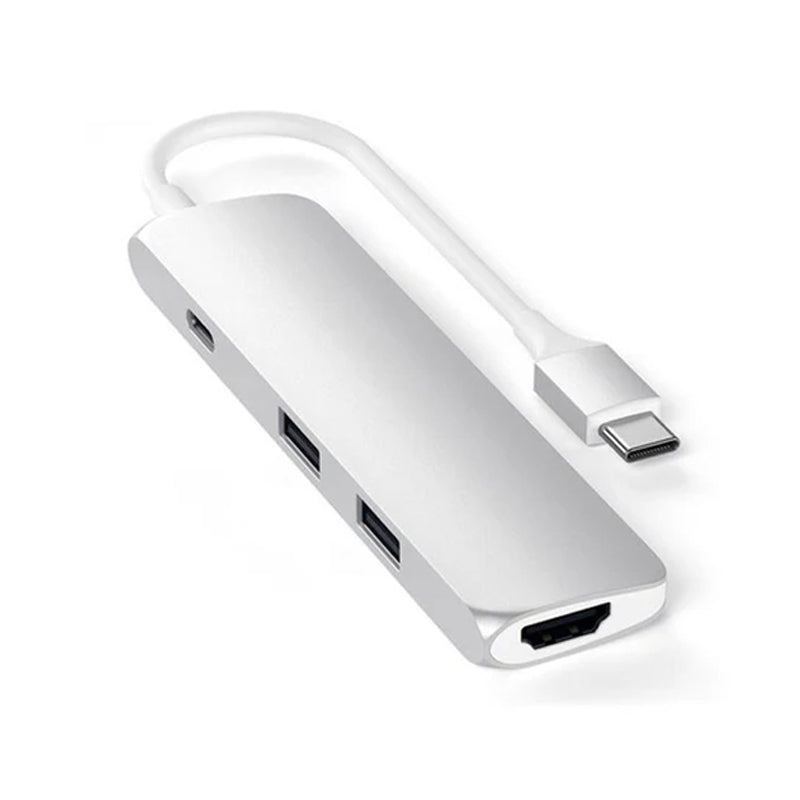 محول Satechi USB Type-C 4 في 1 نحيف متعدد المنافذ ، فضي