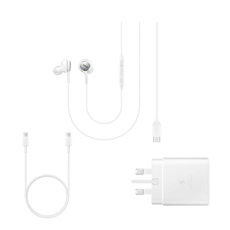 Samsung 45 Watts PD Adapter (USB-C) with USB-C to USB-C Cable 3A (1 M) with USB Type-C Wired Earphones - White
