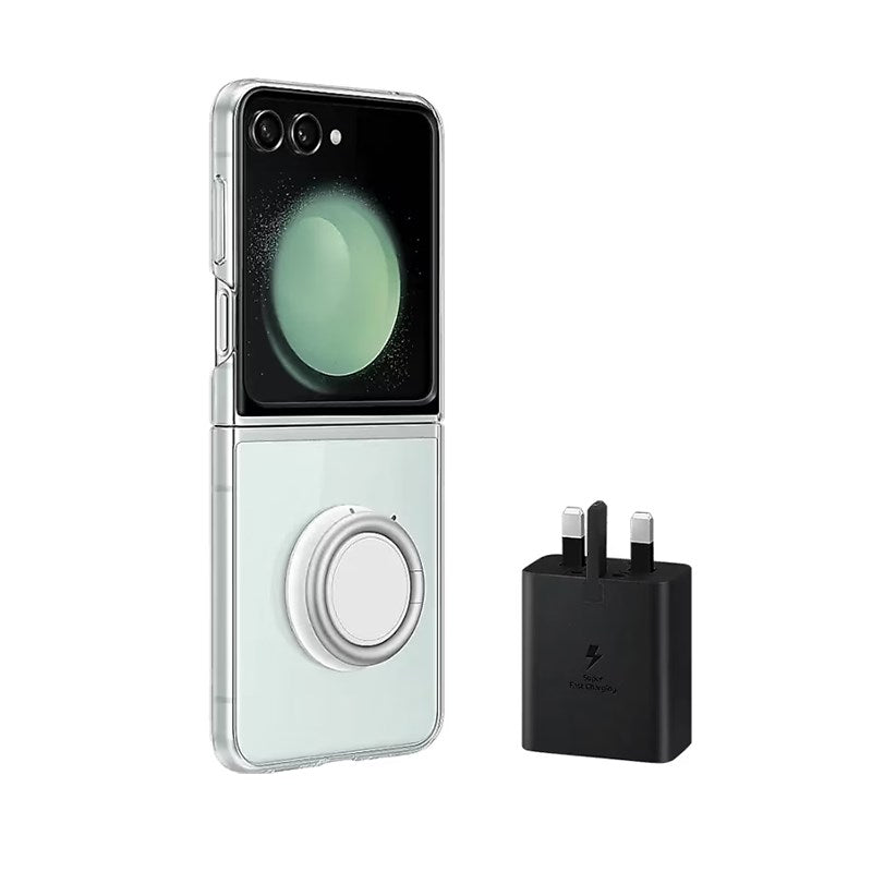 Samsung Flip 5 Clear Gadget Case and Super Fast Charging 25 Watts Travel Adapter Bundle