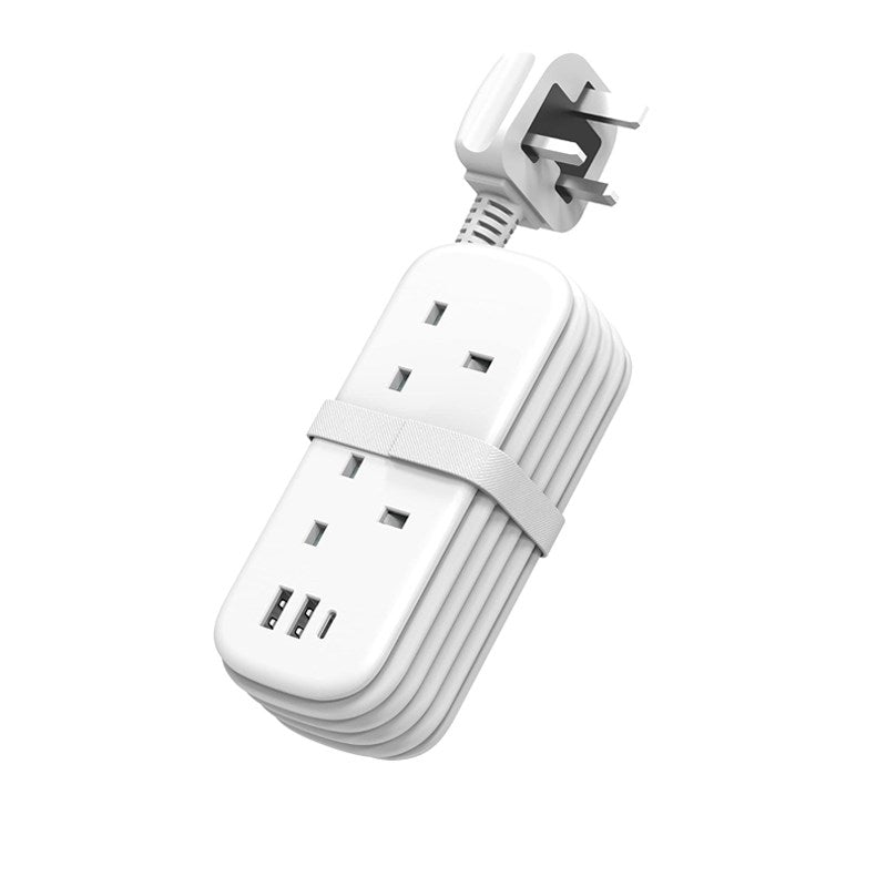 Socket Extension Lead, USB C & A, 1.45 M Rollable Cord, 3250W 13A Multi Plug Adapter - White
