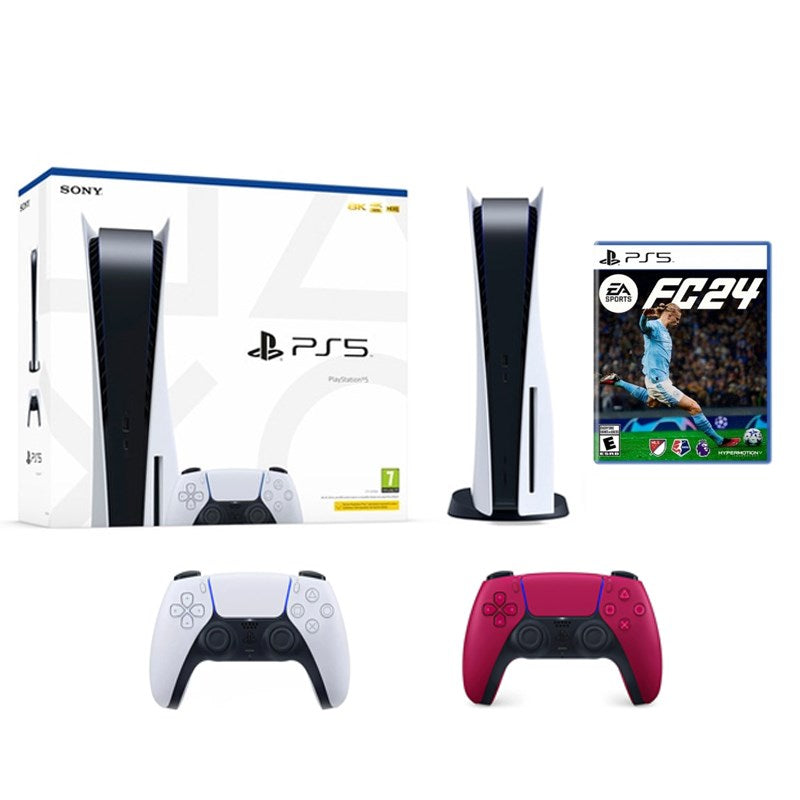 Sony PlayStation PS5 Console with Drive + EA Sports FC24 - PS5 - R1 USA Edition + Sony PS5 DualSense Wireless Controller - Red