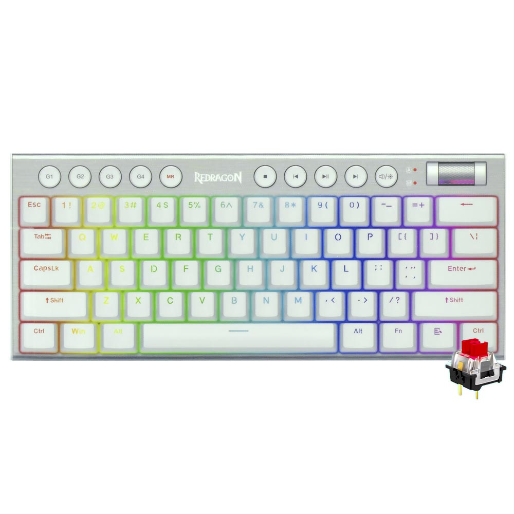 Redragon K632 PRO Noctis 60% RGB Wireless Mechanical, Bluetooth/2.4Ghz/Wired Tri-Mode Ultra-Thin Low Profile Gaming Keyboard - White