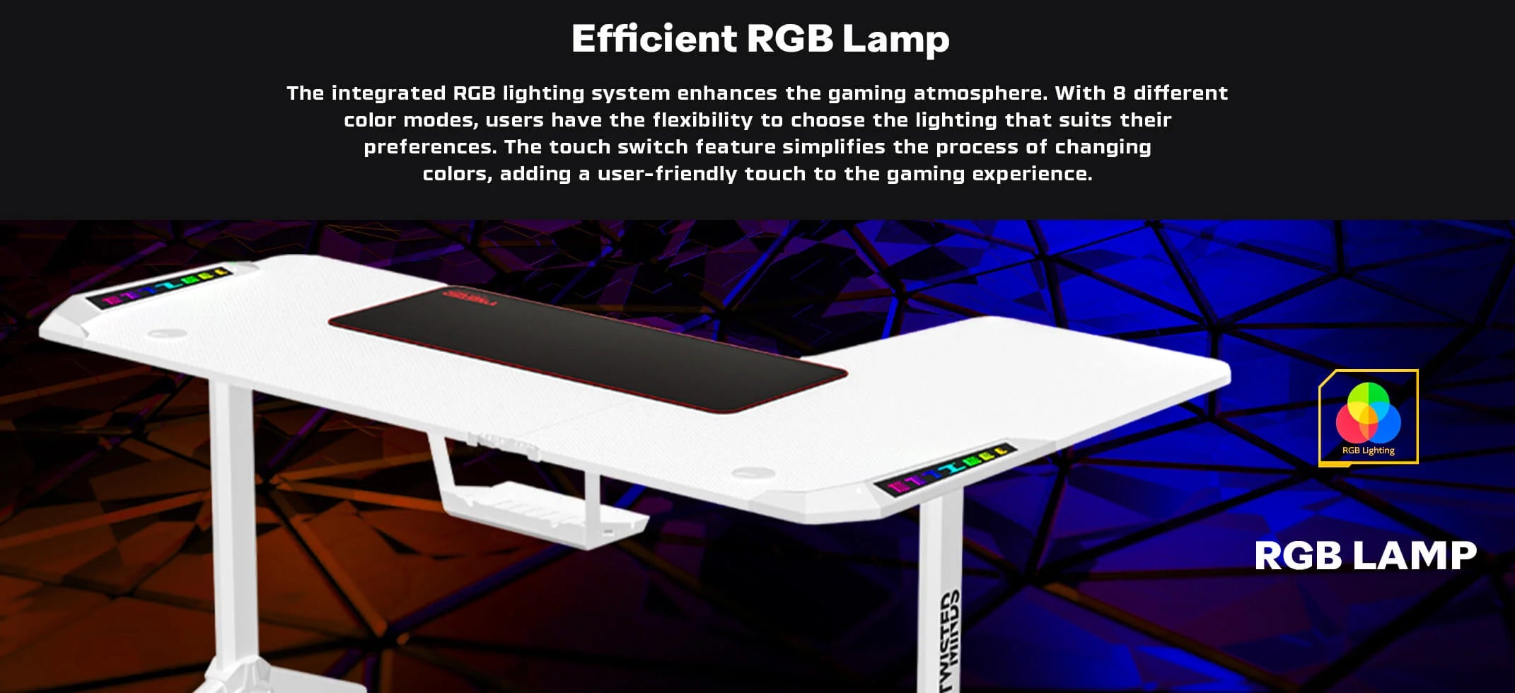 Twisted Minds Corner Gaming Desk, Left - White - TM-Y-LW-RGB
