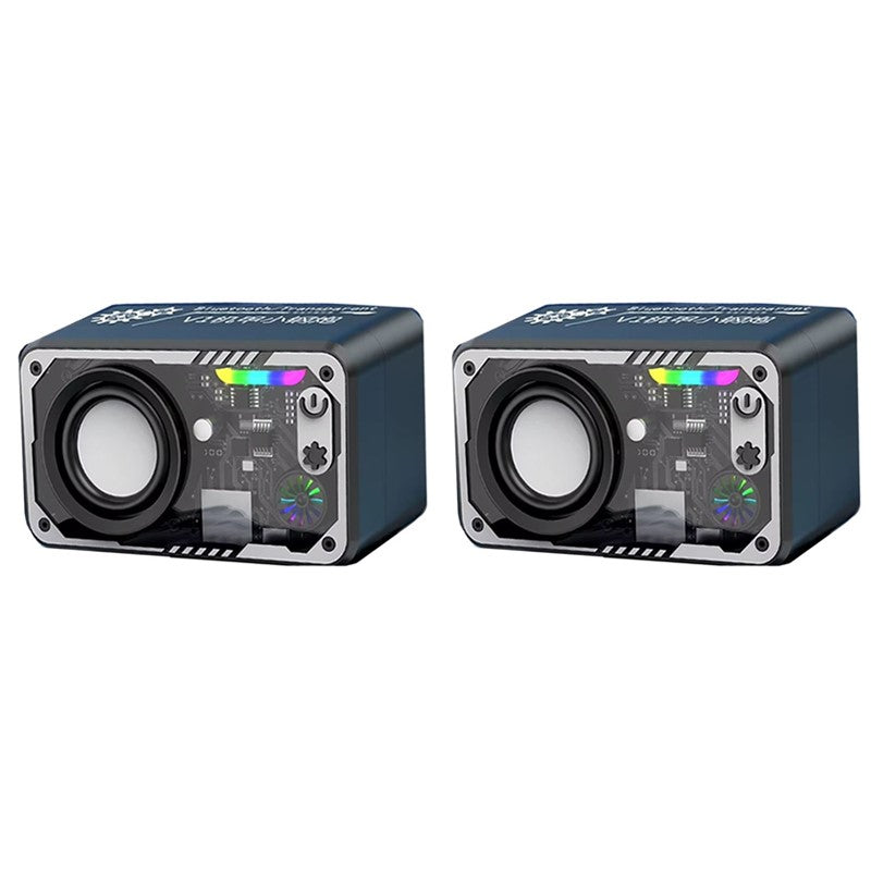 Transparent Portable Bluetooth Speaker With 3D Surround Sound, LED Light Effects, TF Card Support - Black, (Pack of 2)