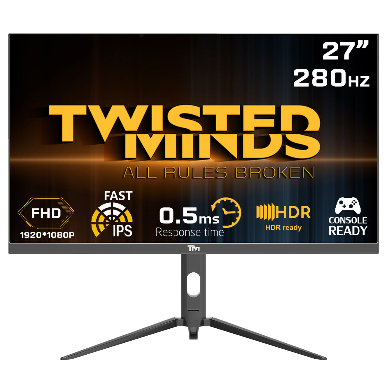 Twisted Minds 27'' FHD Fast IPS, 280Hz, 0.5ms, HDMI 2.1, HDR Adjustable Stand Gaming Monitor - Black