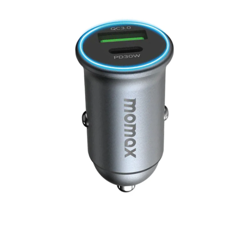 Momax MoVe 30 Watts Dual-Port Car Charger, Grey