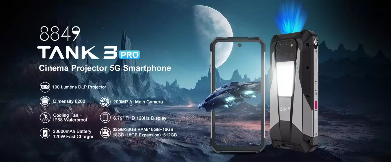 Unihertz 8849 TANK 3 Pro 18 GB, 512 GB Memory, 23800 mAh Largest Battery 5G Rugged Smartphone with Built-in DLP Projector (Global Version)