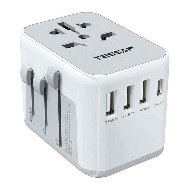 Universal Travel Adapter, Tessan International Plug Adaptor With 3 USB Ports + 1 USB C, Worldwide Wall Travel Charger