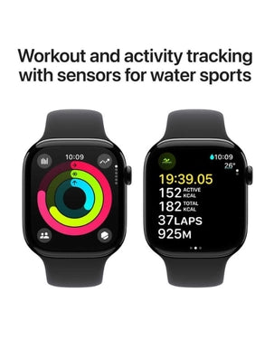 Apple Watch Series 10, 46mm, Jet Black Aluminium Case, Black Sport Band (GPS)