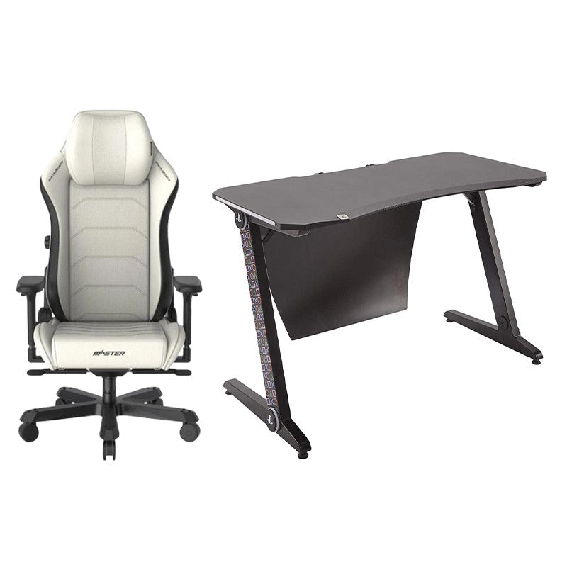 X-Rocker Sony PlayStation - Borealis PC Gaming Desk with LED's + DXRacer Master Series Gaming Chair - White
