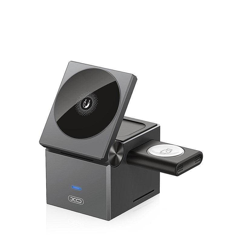 XO 3 in 1 Portable Magnetic 15W Wireless Charging Station (360°/60° Adjustable) - Black