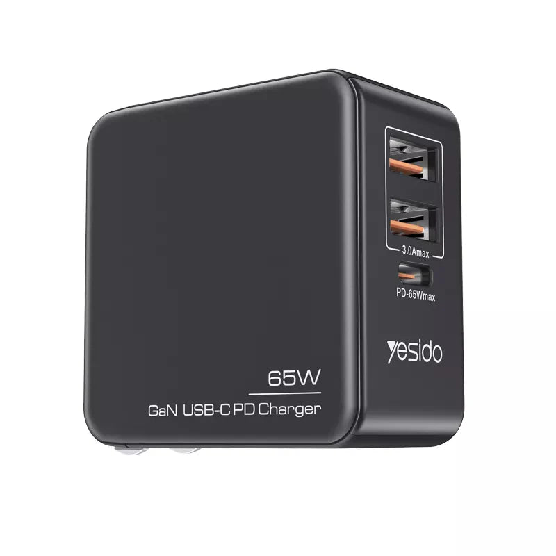 Yesido 3 in 1 Combo 65 Watts Mini Quick Travel Charger , 2 PD and 1 USB