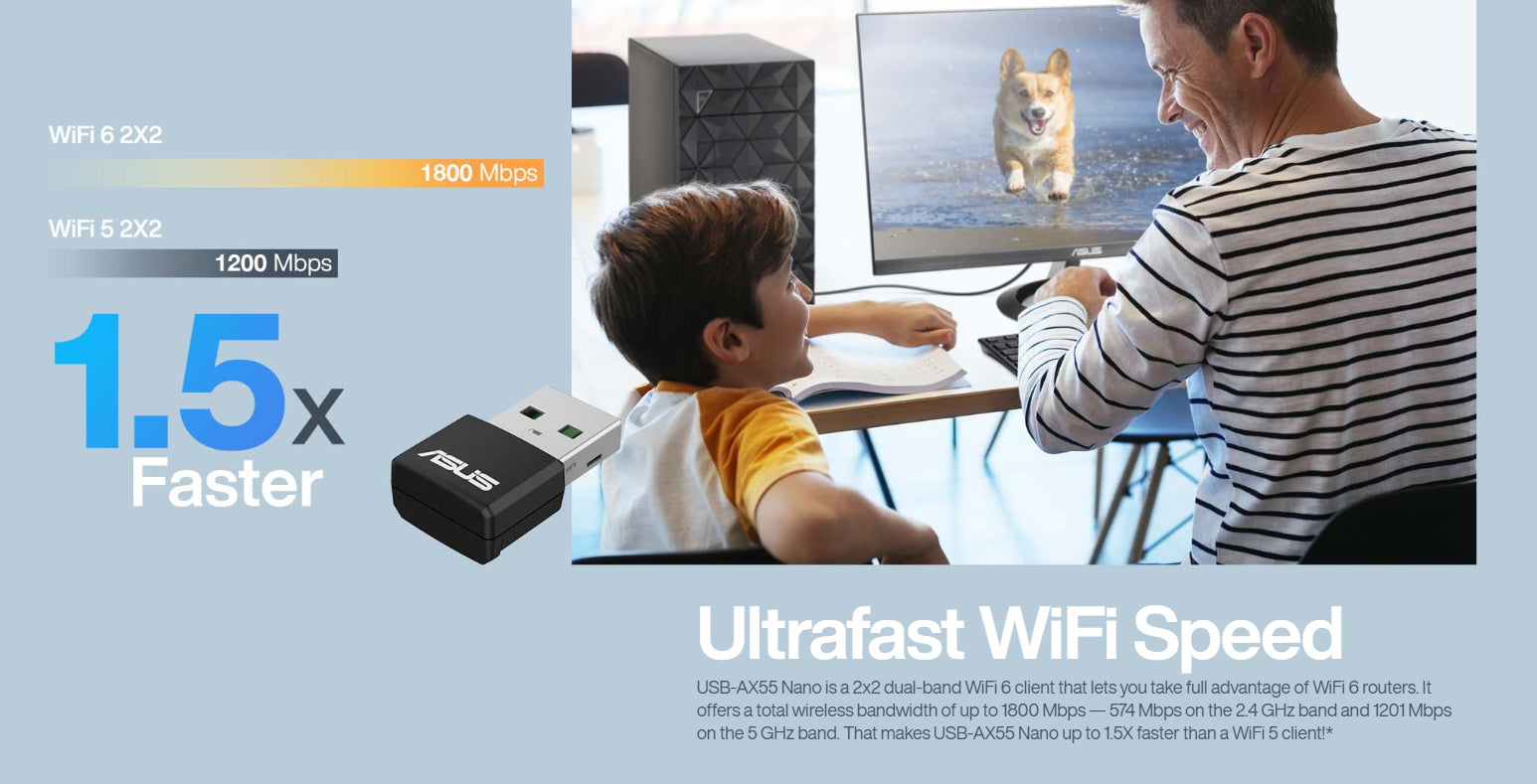 اسوس AX1800 محول واي فاي 6 USB مزدوج النطاق