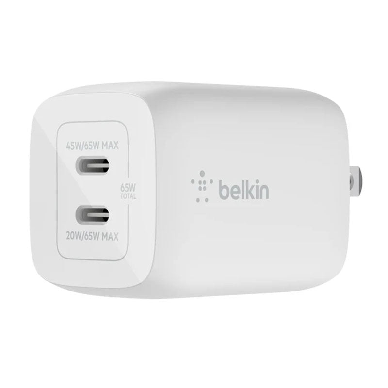 Belkin - 65W Dual Usb-C Gan Pd Wall Charger With Pps - C1/C2=65 - C1+C2=45+20, White