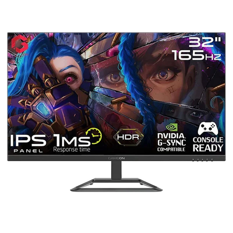 شاشة ألعاب جيم أون GOP32QHD165 مقاس 32 بوصة QHD، 165 هرتز، 1 مللي ثانية (2560x1440) 2K Flat IPS مع G-Sync & FreeSync - أسود (متوافق مع وحدة التحكم HDMI 2.1)