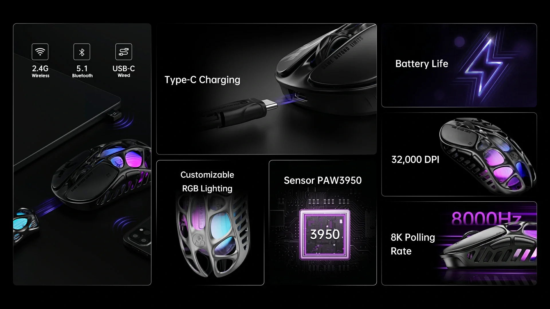 GravaStar Mercury X Pro Wireless Gaming Mouse 8K Dongle Special Edition - Worn Yellow