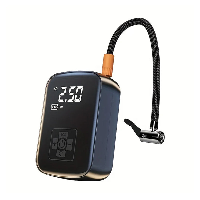 Portable Electric Air Compressor with Smart Digital Tire Pressure Detection, Electric Inflator Pump for Bike/Motorcycle/Car/Football & Emergency Light - Black
