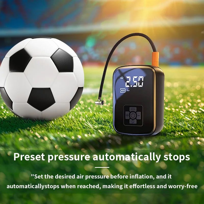 Portable Electric Air Compressor with Smart Digital Tire Pressure Detection, Electric Inflator Pump for Bike/Motorcycle/Car/Football & Emergency Light - Black