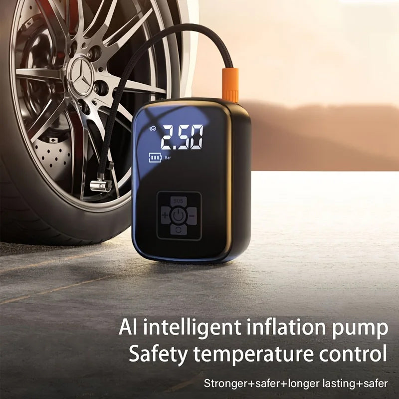 Portable Electric Air Compressor with Smart Digital Tire Pressure Detection, Electric Inflator Pump for Bike/Motorcycle/Car/Football & Emergency Light - Black