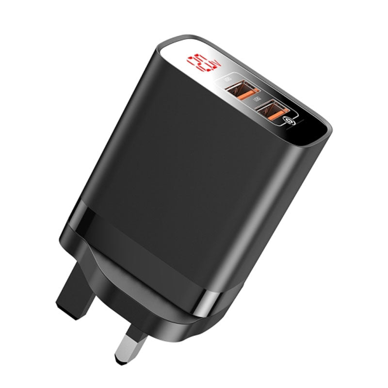 Baseus Mirror Lack Dual QC 18W Digital Display Quick Home Charger UK Pin