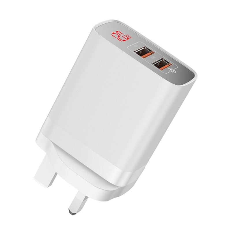 Baseus Mirror Lack Dual QC 18W Digital Display Quick Home Charger UK Pin