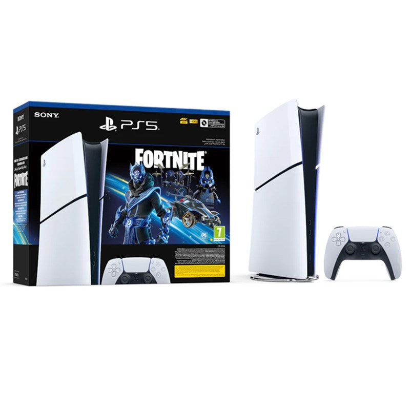 Sony PS5 Slim Console Digital Fortnite Cobalt Star Voucher Bundle with Hero Gaming Chair, Black