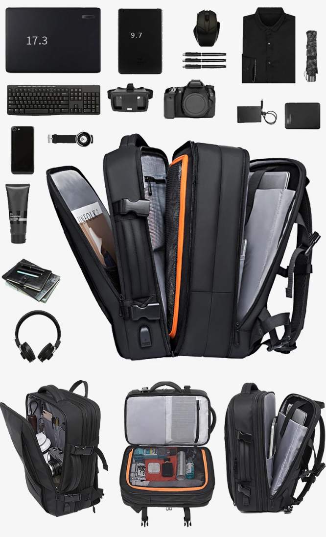 BANGE Travel Backpack Business Backpack School Expandable USB Bag Large Capacity 17.3