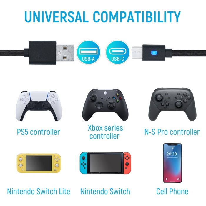 Dobe USB Charging Cable (TY-0803) For PS5 Controller/Xbox Series/Nintendo Switch Controller/Mobile - 3 M