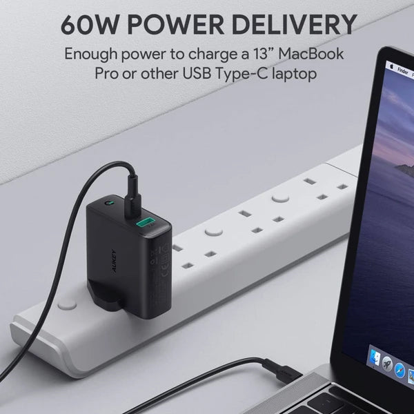 Aukey Focus Dual-Port 60W PD Wall Charger with Dynamic Detect