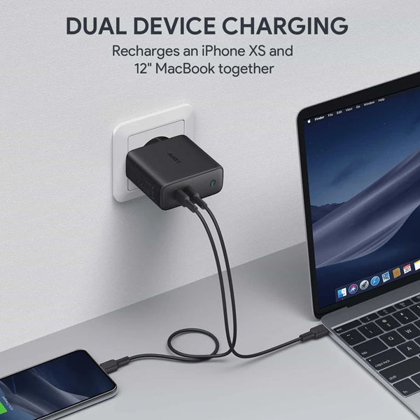 Aukey Focus Dual-Port 63W PD Wall Charger with Dynamic Detect