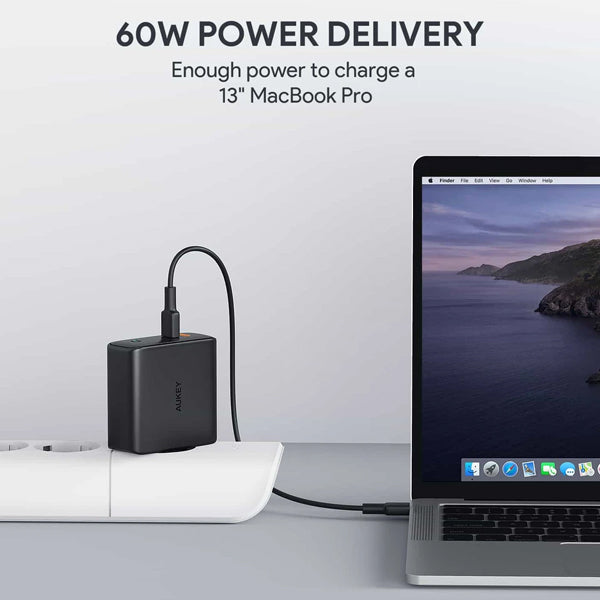 Aukey Focus Dual-Port 63W PD Wall Charger with Dynamic Detect