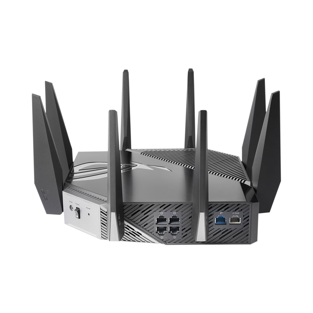 راوتر العاب من اسوس ROG Rapture, راوتر العاب 6 جيجا هرتز, ثلاثي الموجات WiFi 6E (802.11ax), 2.5 جيجاهرتز, منفذ WAN / LAN متوافق مع PS5, تسريع ألعاب ثلاثي المستوى