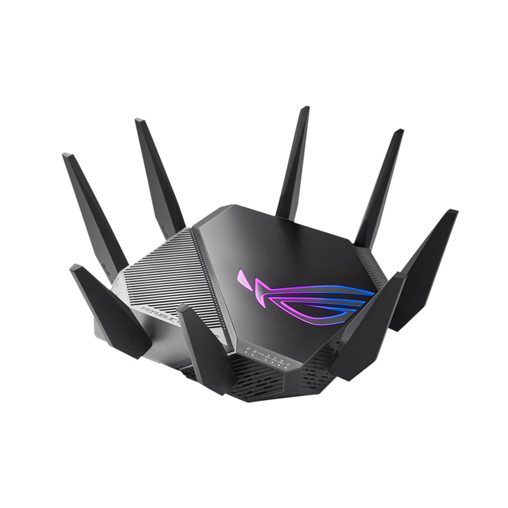 راوتر العاب من اسوس ROG Rapture, راوتر العاب 6 جيجا هرتز, ثلاثي الموجات WiFi 6E (802.11ax), 2.5 جيجاهرتز, منفذ WAN / LAN متوافق مع PS5, تسريع ألعاب ثلاثي المستوى
