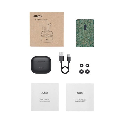 Aukey Active Noise Cancelling True Wireless Earbuds , 35 Hour Playtime, IPX5 Waterproof, 4 Built-in Mics for Clear Calls