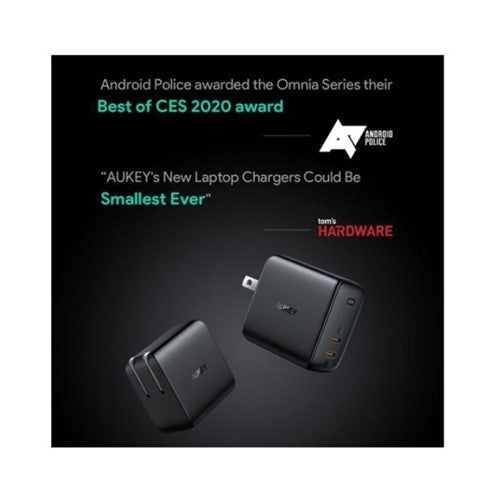 Aukey Dual-Port 65W PD Wall Charger with GaN Power Tech, Black – PA-B4 BK PD