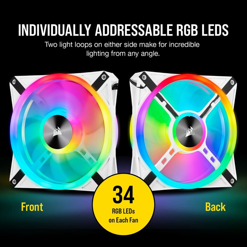 Corsair iCUE QL140 RGB 140mm PWM Dual Fan Kit with Lighting Node CORE - White