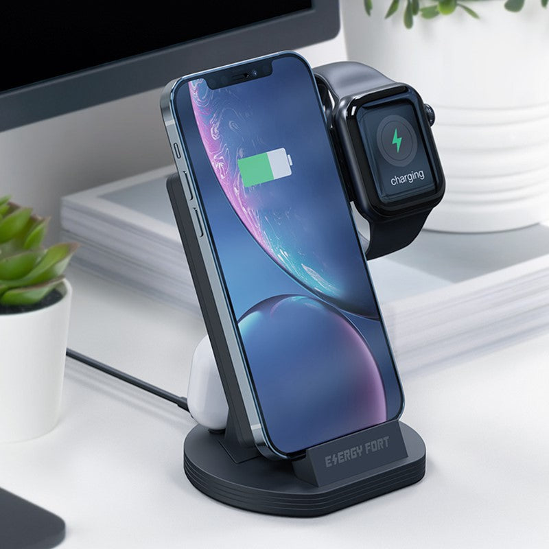 Gadgeton 4 In 1 Wireless Charging Stand For Apple Watch, Smart Phones & QI Enabled Cell Phones And Airpods - Black