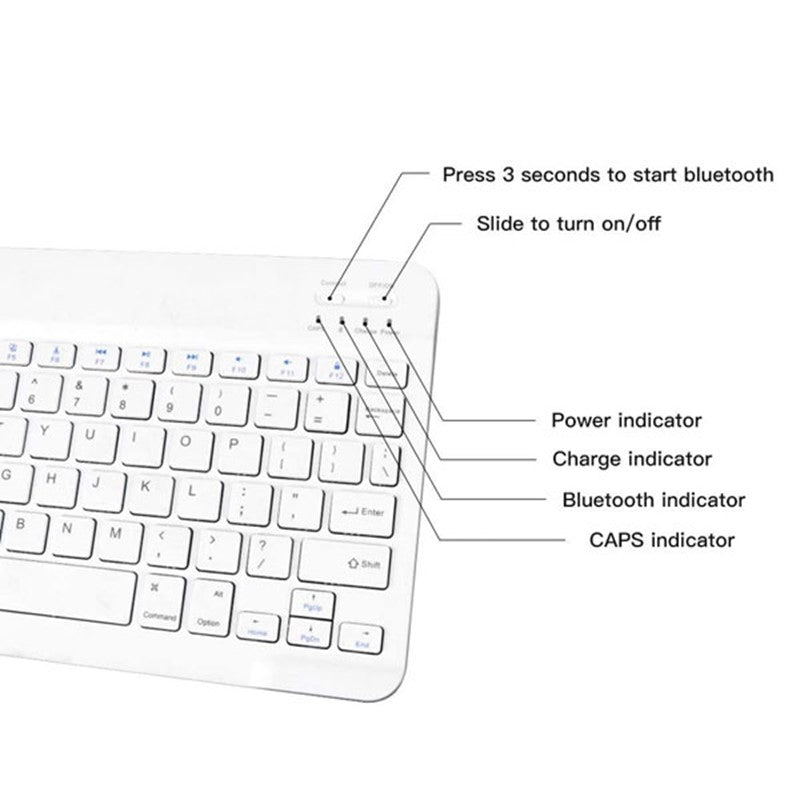 HDCI Portable Rechargeable Keyboard For All Smart Phort Phones & Tablets - White ( Arabic , English )