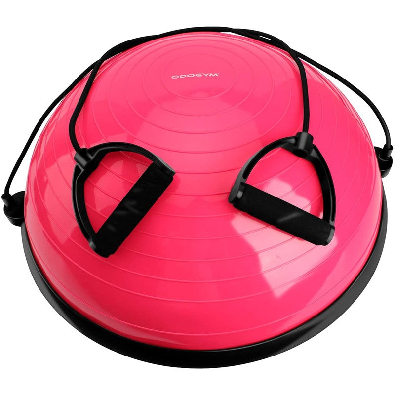 Exercise Trainer Yoga Balance Ball Half Ball with Resistance Bands Home Fitness Ball Weight Loss Pilates Ball with Foot Pump Yoga Equipment-Pink