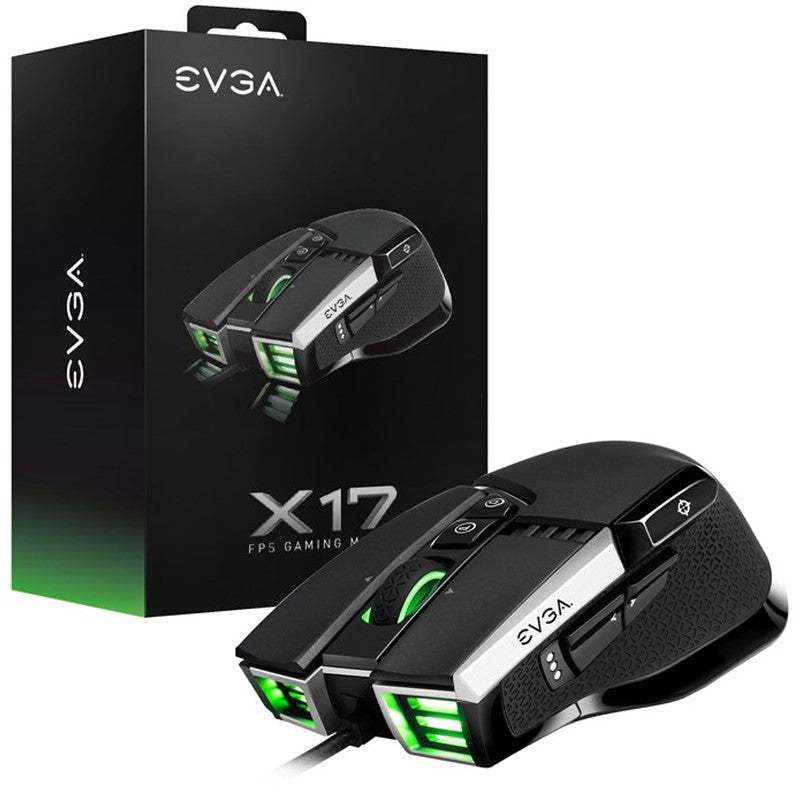 EVGA X17 Customizable, 16000 DPI, Wired Gaming Mouse - Black