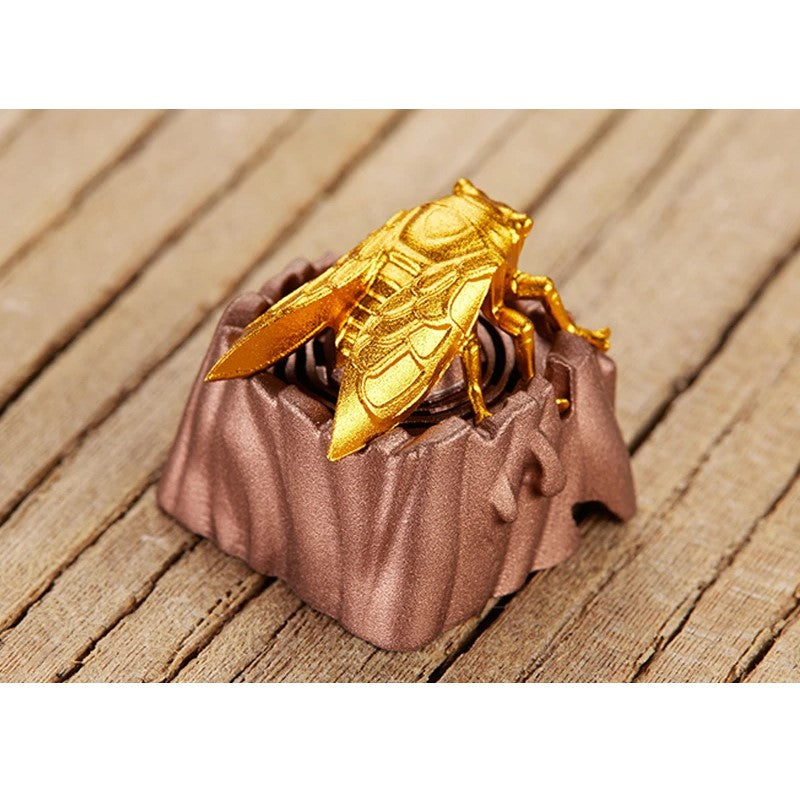 ZomoPlus Customized 3D GOLDEN CICADA Cherry MX Switches And Clones, Game And Movie Theme Metal Keycap With CNC Engraving (1u Size) - Golden