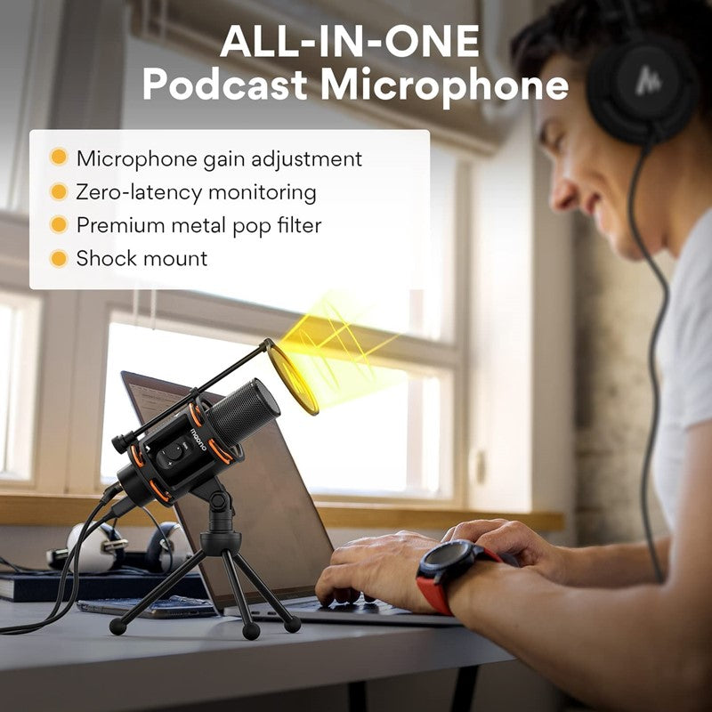 Maonocaster AU-PM471TS Studio Bundle USB PC Microphone With Gain Knob and Zero Latency Monitoring for Gaming, Streaming, Podcasting, YouTube