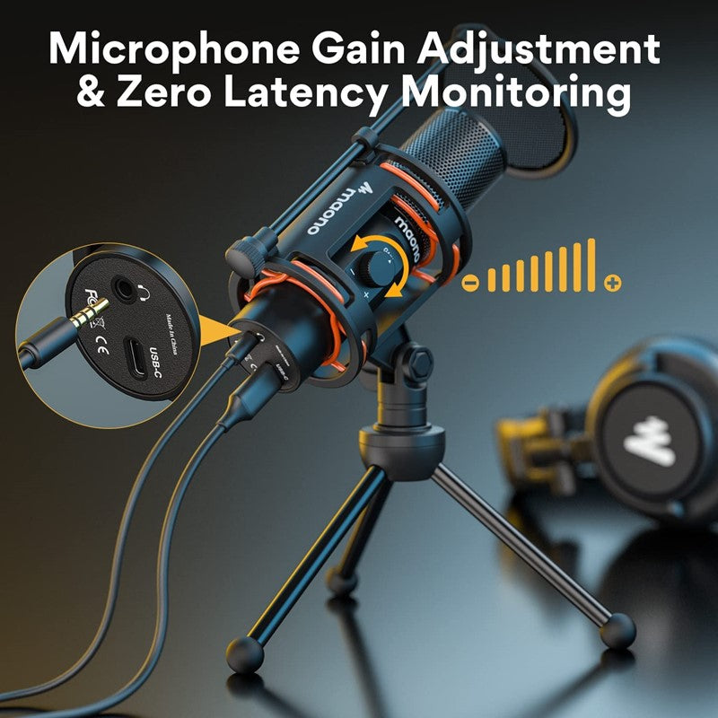 Maonocaster AU-PM471TS Studio Bundle USB PC Microphone With Gain Knob and Zero Latency Monitoring for Gaming, Streaming, Podcasting, YouTube