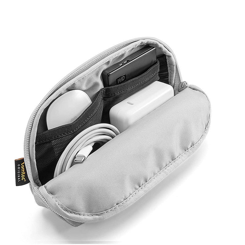 Tomtoc Recycled Portable Storage Pouch Bag Case Accessories Organizer Compatible with Laptop Charger, Mouse, Cables, Hub, Power Adapter, Power Bank, Toiletries, Cosmetics, Personal Items, Grey